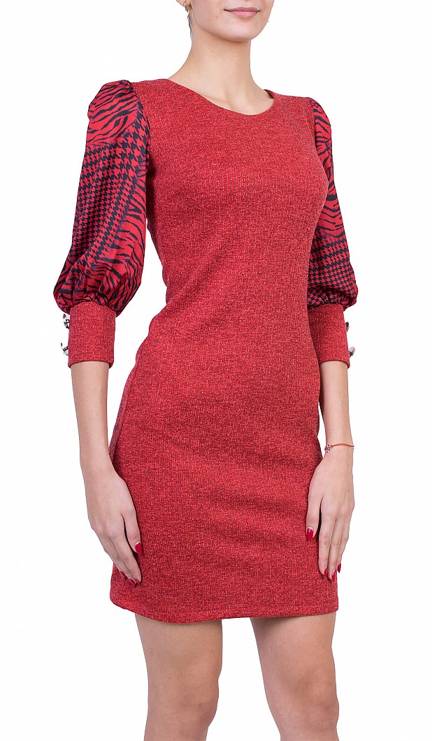 Knitted Ladies Dress in Red R 6295 RED / 2020