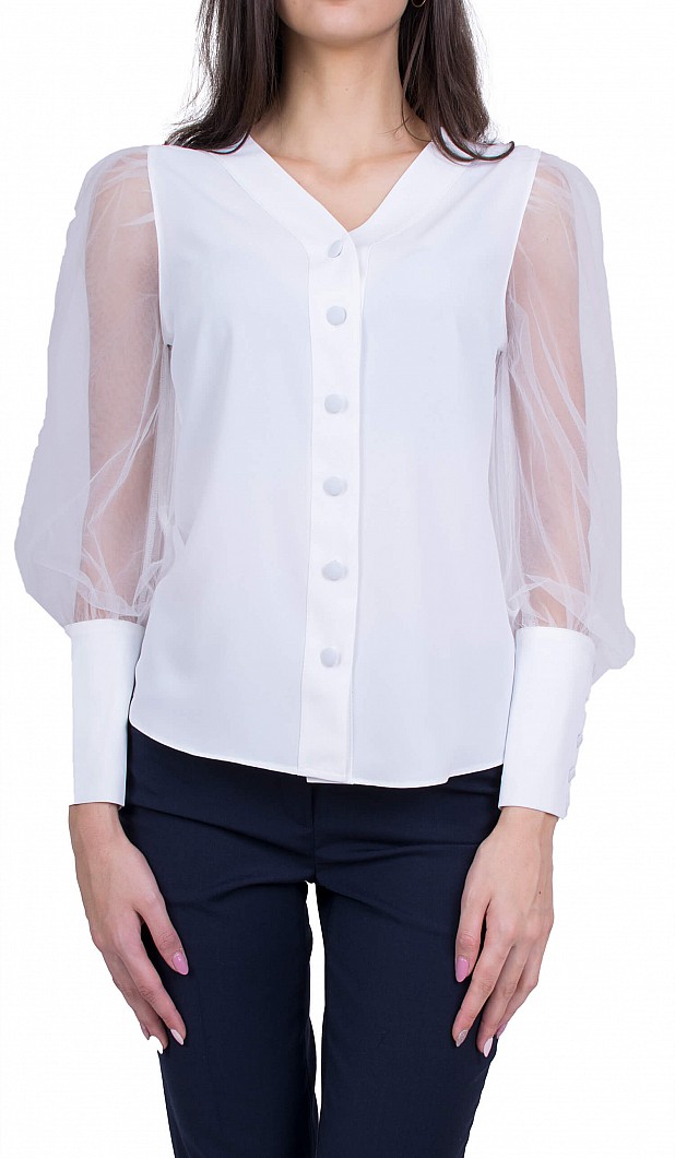Дамска Официална Блуза с Дълъг Ръкав B 50822 WHITE / 2020