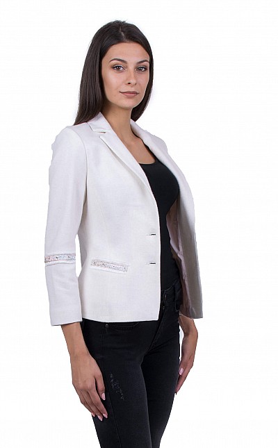 White Women's Jacket with Long Sleeve 19519 / 2020 White Women's Jacket with Long Sleeve 19519 / 2020