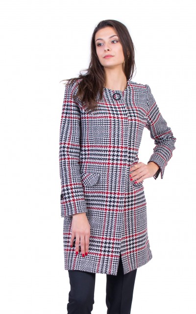 Women's Wool Coat with Quilted Lining J 19546 RED
