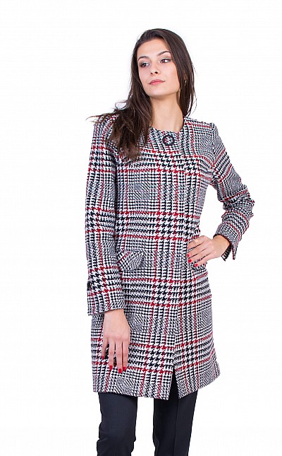 Women's Wool Coat with Quilted Lining J 19546 RED