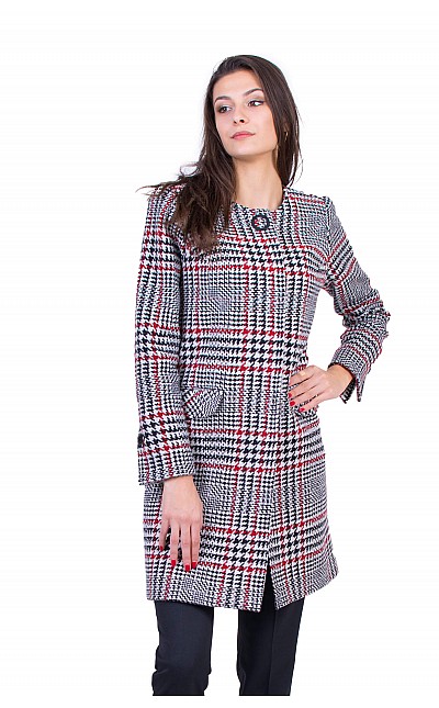 Women's Wool Coat with Quilted Lining J 19546 RED