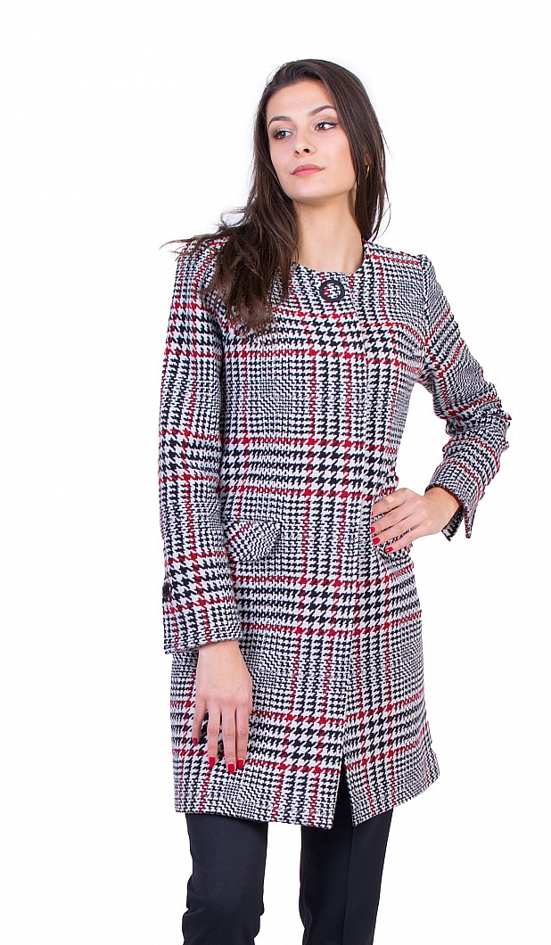 Women's Wool Coat with Quilted Lining J 19546 RED