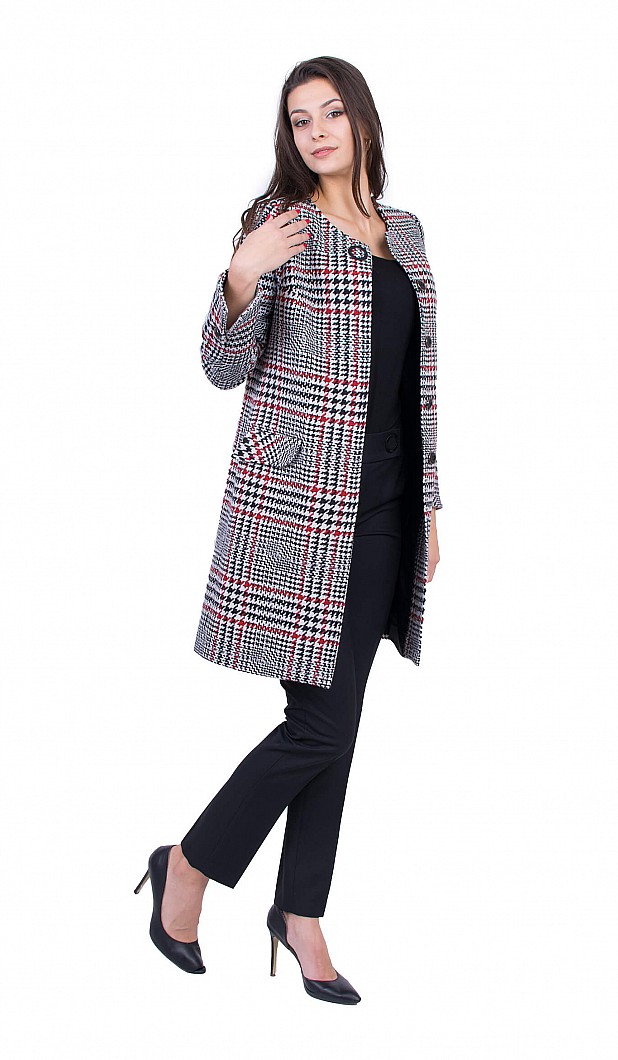 Women's Wool Coat with Quilted Lining J 19546 RED