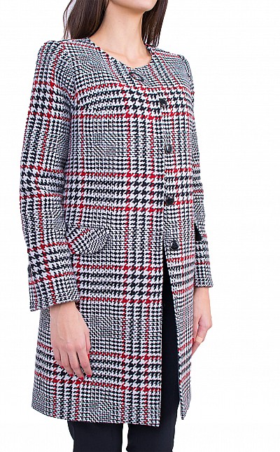 Women's Wool Coat with Quilted Lining J 19546 RED