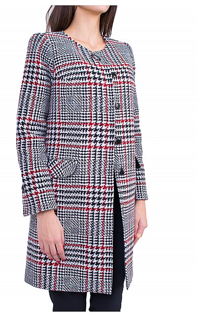 Women's Wool Coat with Quilted Lining J 19546 RED