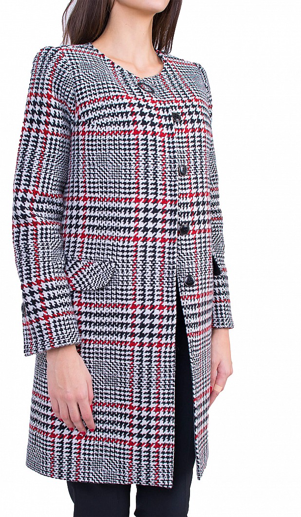 Women's Wool Coat with Quilted Lining J 19546 RED