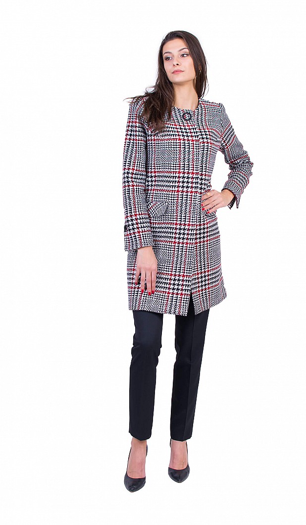 Women's Wool Coat with Quilted Lining J 19546 RED