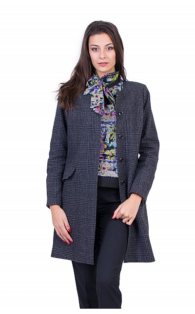 Women's Gray Wool Coat with Quilted Lining J 19548