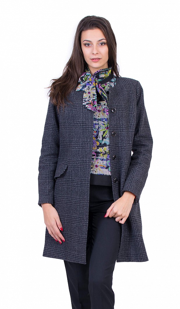 Women's Gray Wool Coat with Quilted Lining J 19548