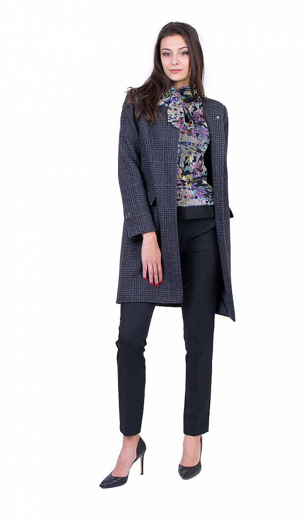 Women's Gray Wool Coat with Quilted Lining J 19548