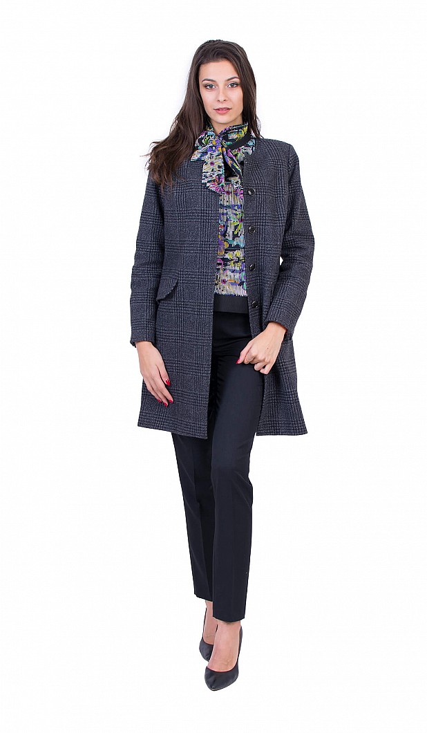 Women's Gray Wool Coat with Quilted Lining J 19548