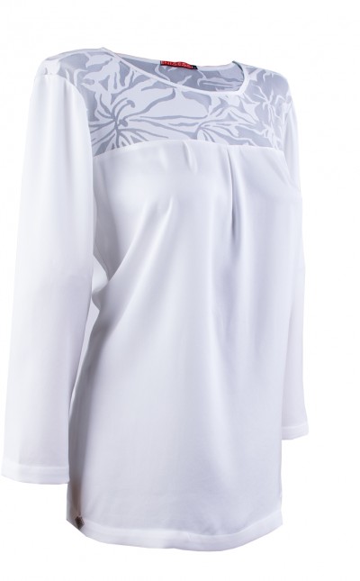 White Satin Blouse with Delicate Lace 23524 / 2023