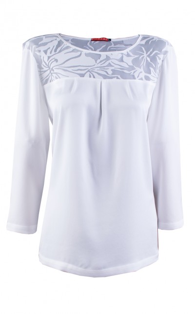 White Satin Blouse with Delicate Lace 23524 / 2023