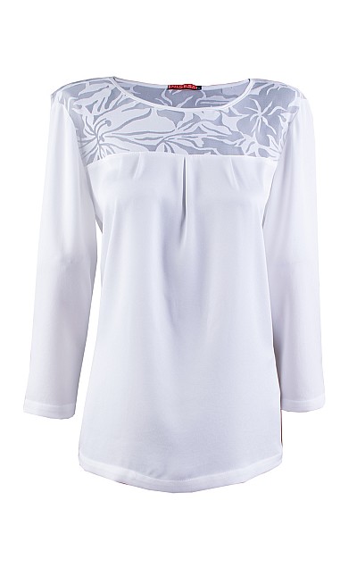 White Satin Blouse with Delicate Lace 23524 / 2023