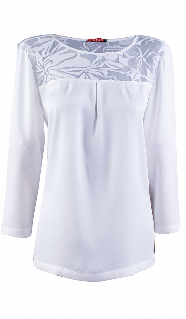 White Satin Blouse with Delicate Lace 23524 / 2023