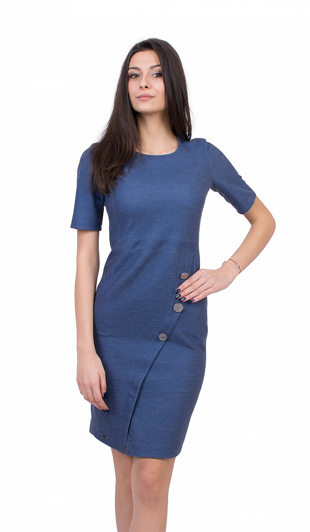 Elegant Blue Dress with Short Sleeves R 20143 / 2020