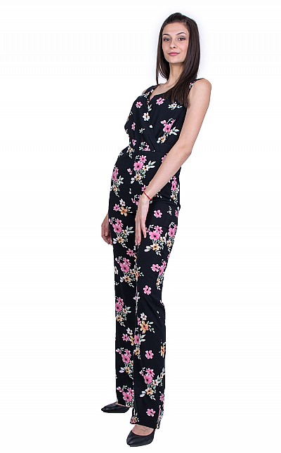 Women's Black Overalls with Floral Pattern 21161 / 2020