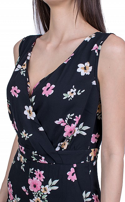 Women's Black Overalls with Floral Pattern 21161 / 2020