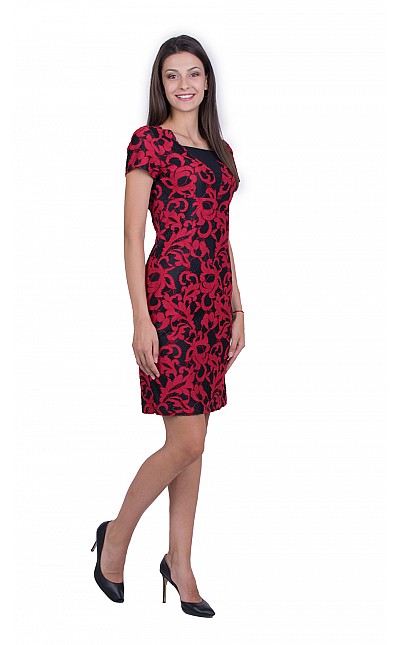 Red Fitted Office Dress 21160