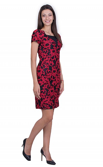 Red Fitted Office Dress 21160