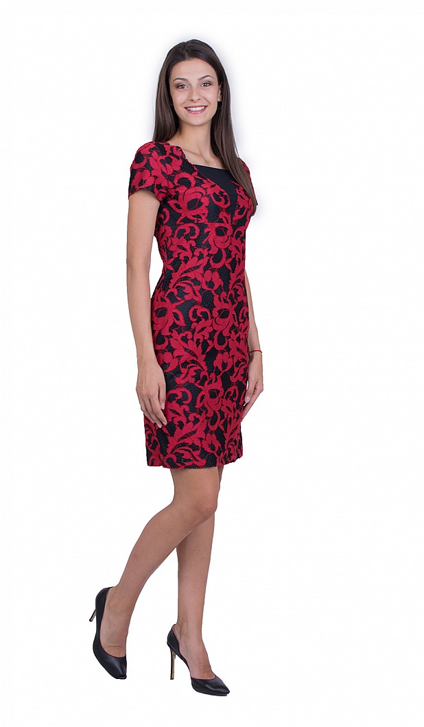 Red Fitted Office Dress 21160