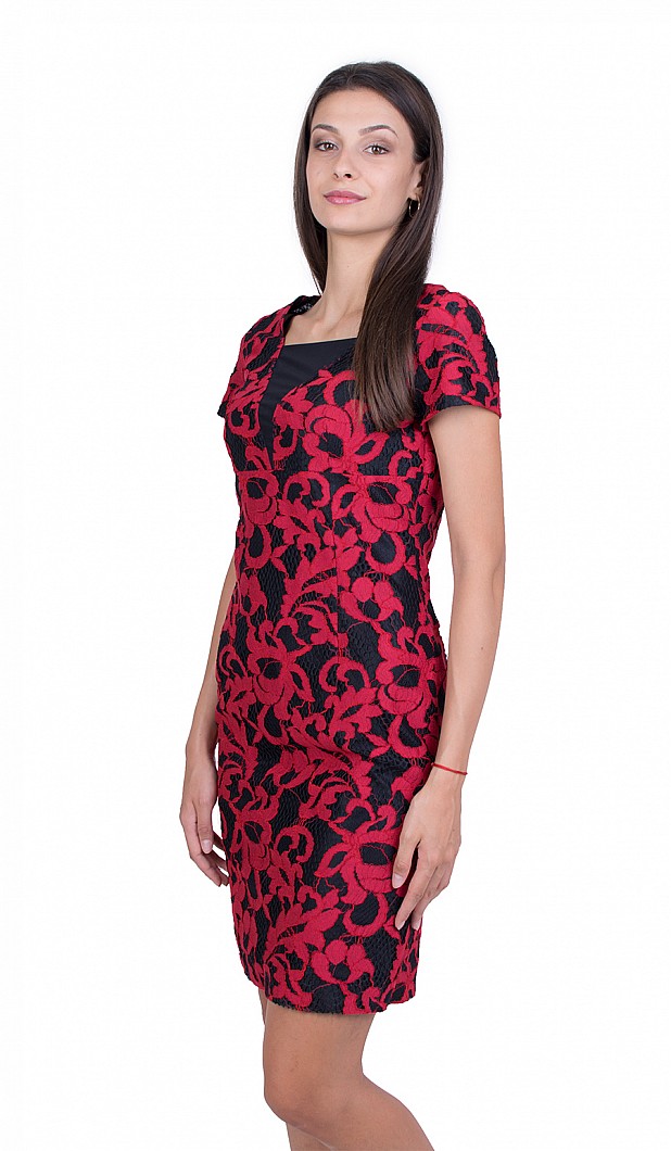 Red Fitted Office Dress 21160