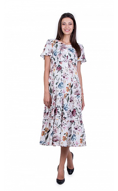 White Flower Dress with Free Silhouette