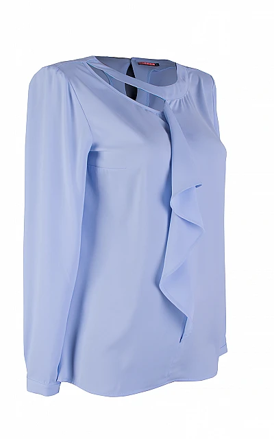 Sky Blue Women's Blouse with Ruffle and Round Neck 25111 / 2025