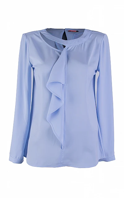 Sky Blue Women's Blouse with Ruffle and Round Neck 25111 / 2025