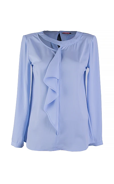 Sky Blue Women's Blouse with Ruffle and Round Neck 25111 / 2025