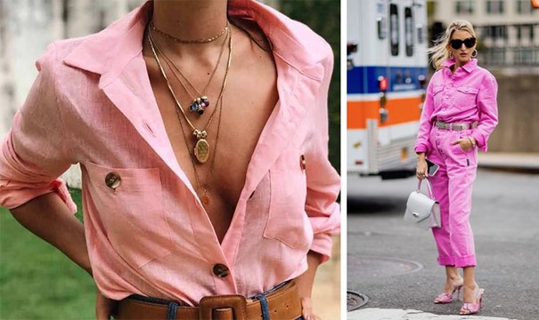 Λινό ροζ πουκάμισο με τζιν και φαρδιά ζώνη για σέξι casual λουκ // Φούξια σύνολο που δεν περνά απαρατήρητο!
