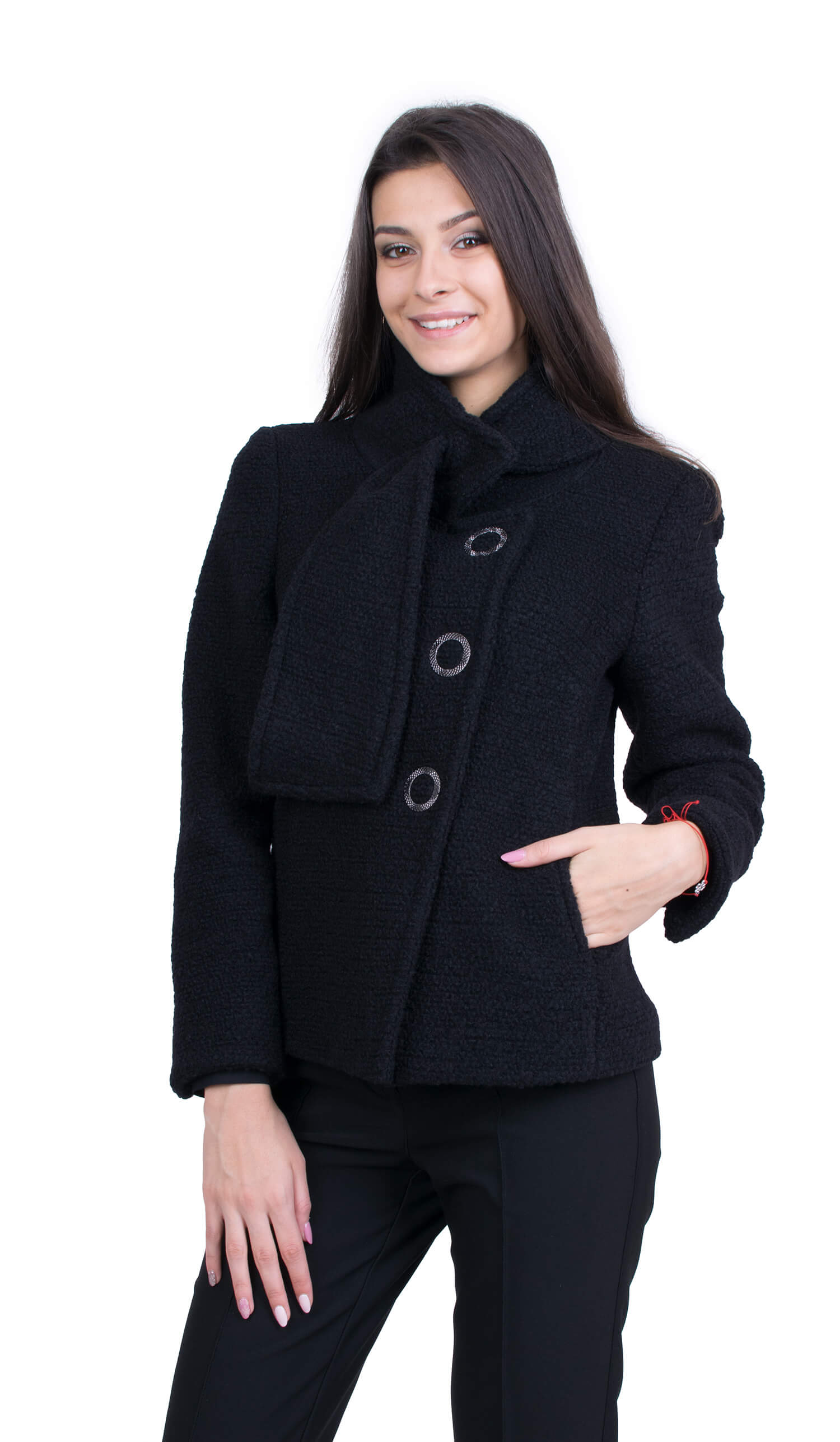 Дамско Черно Вълнено Палто J 19565 BLACK Дамско Черно Вълнено Палто J 19565 BLACK