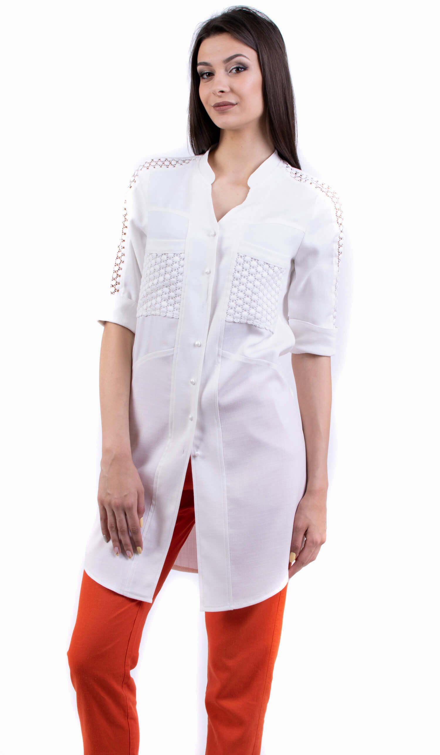 White Women's Tunic with 3/4 Sleeve 19233